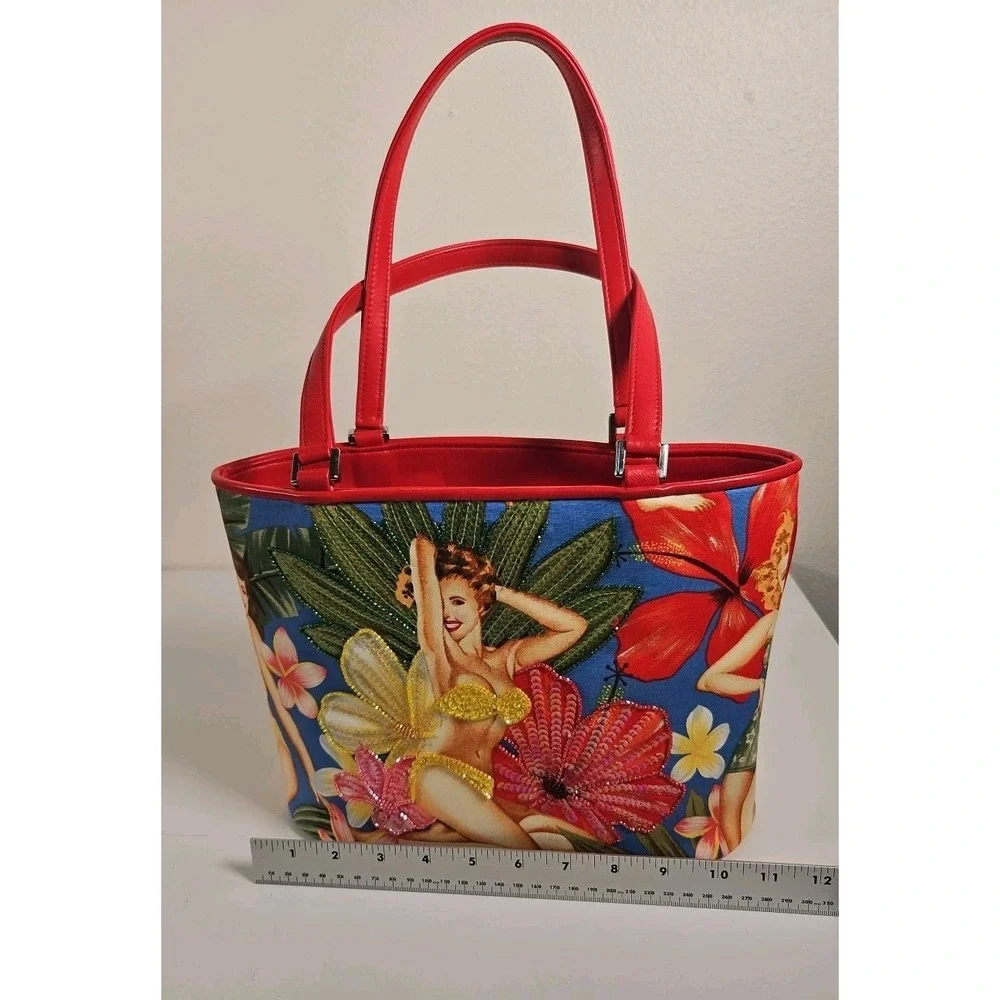 ISABELLA FIORE RARE Vintage Hawaiian Pin up Girls Bag Tote Floral Gorgeous!!